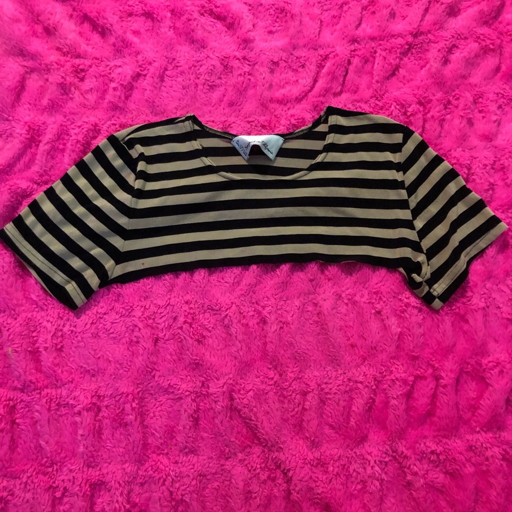 Y2K Black and cream striped crop top